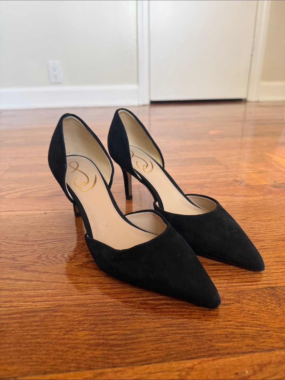 Sam Edelman Black Suede D'Orsay Pointed-Toe Heels
